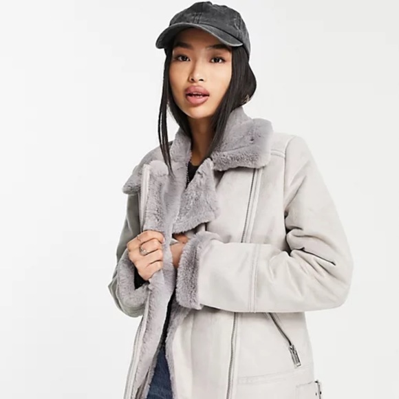 Hollister faux suede fur lined biker style jacket - size medium - Picture 1 of 6